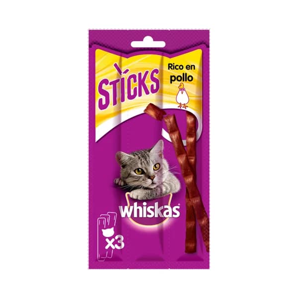 WHISKAS Snacks para gatos adultos a base de pollo en sticks WHISKAS 3 uds.18 g. - 0.02 kg - Imagen del producto en Findit