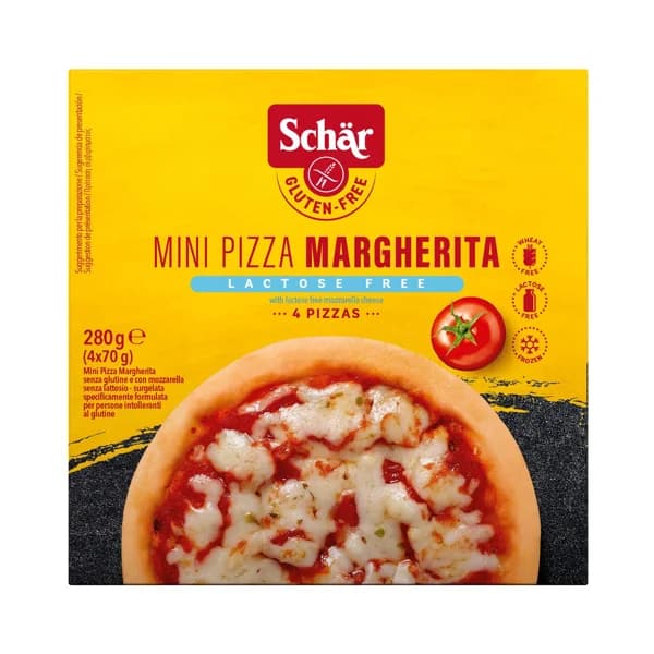 SCHÄR Mini pizzas margarita cocidas en horno de piedra, ultracongeladas y sin gluten 4 x 70 g. - 0.28 kg - Imagen del producto en Findit