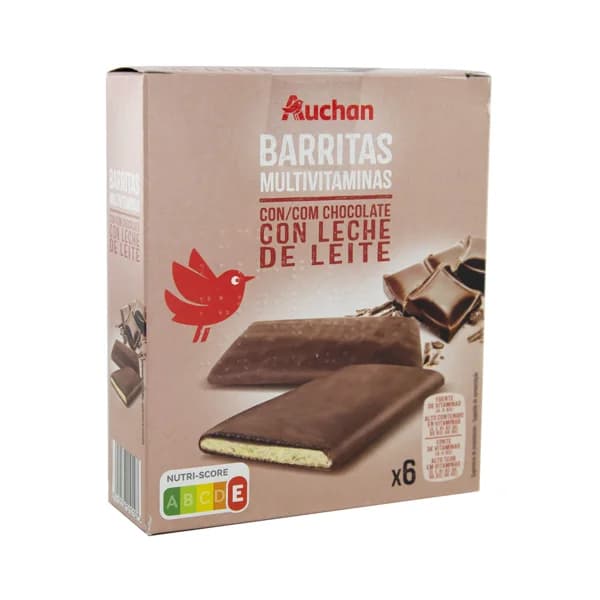 PRODUCTO ALCAMPO Barritas multivitaminas chocolate con leche PRODUCTO ALCAMPO 6 uds. 120 g. - 0.12 kg - Imagen del producto en Findit