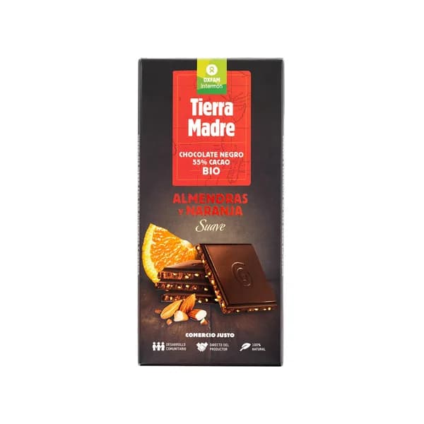 INTERMÓN OXFAM Chocolate negro 55% cacao con almendras y naranja ecológico INTERMÓN OXFAM TIERRA MADRE 100 g. - 0.1 kg - Imagen del producto en Findit