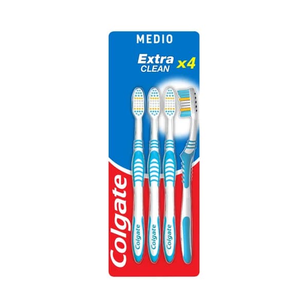 COLGATE Cepillo de dientes medio, que ayuda a eliminar las bacterias bucales COLGATE Extra clean 4 uds. - 1 ud - Imagen del producto en Findit