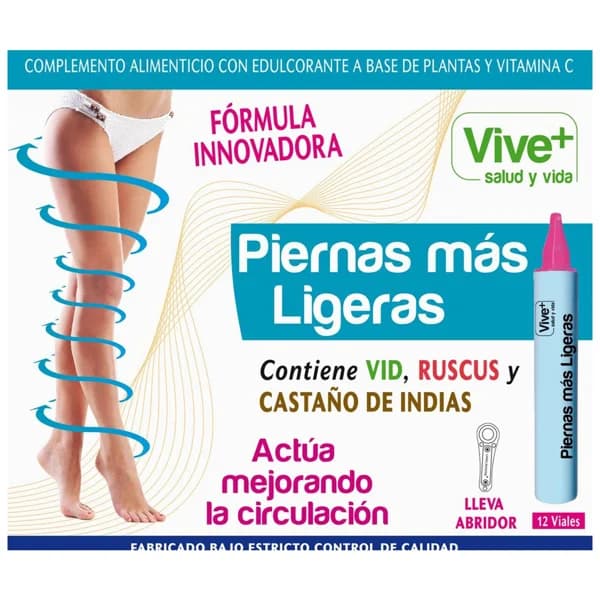 VIVE+ SALUD Y VIDA Complemento alimenticio con edulcorante VIVE PLUS SALUD Y VIDA PIERNAS MÁS LIGERAS 12 viales - 0.12 kg - Imagen del producto en Findit
