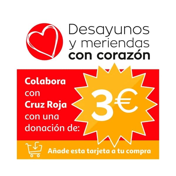 Tarjeta solidaria donación de 3€ a CRUZ ROJA en apoyo a la campaña Desayunos y Meriendas con Corazón. - 1 ud - Imagen del producto en Findit