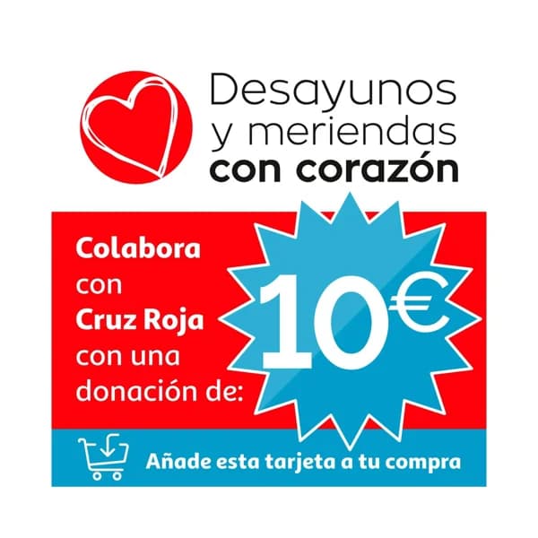 Tarjeta solidaria donación de 10€ a CRUZ ROJA en apoyo a la campaña Desayunos y Meriendas con Corazón. - 1 ud - Imagen del producto en Findit