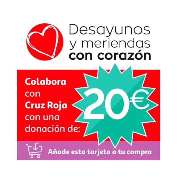 Tarjeta solidaria donación de 20€ a CRUZ ROJA en apoyo a la campaña Desayunos y Meriendas con Corazón. - 1 ud - Imagen del producto en Findit