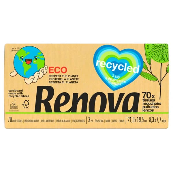 RENOVA Pañuelos de celulosa reciclados de triple capa RENOVA Recycled 72 uds. - 1 ud - Imagen del producto en Findit