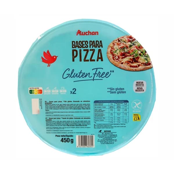 PRODUCTO ALCAMPO Bases de pizzas sin gluten 2 uds. 450 g. - 0.45 kg - Imagen del producto en Findit