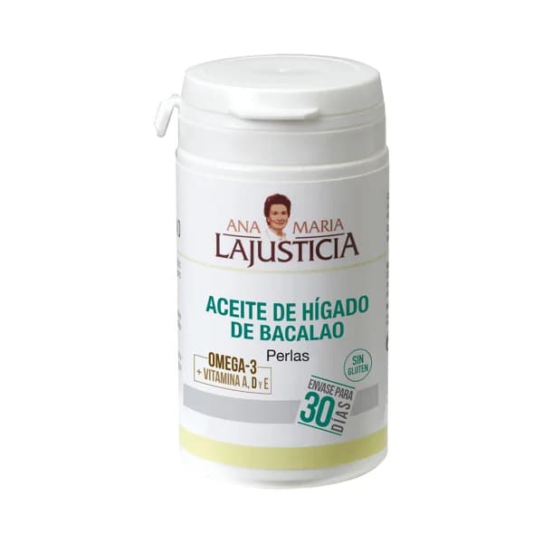 ANA MARIA LAJUSTICIA Perlas de aceite de hígado de bacalao, ricas en Omega 3 y vitaminas A, D y E ANA MARILA LAJUSTICIA 90 uds. - 0.06 kg - Imagen del producto en Findit