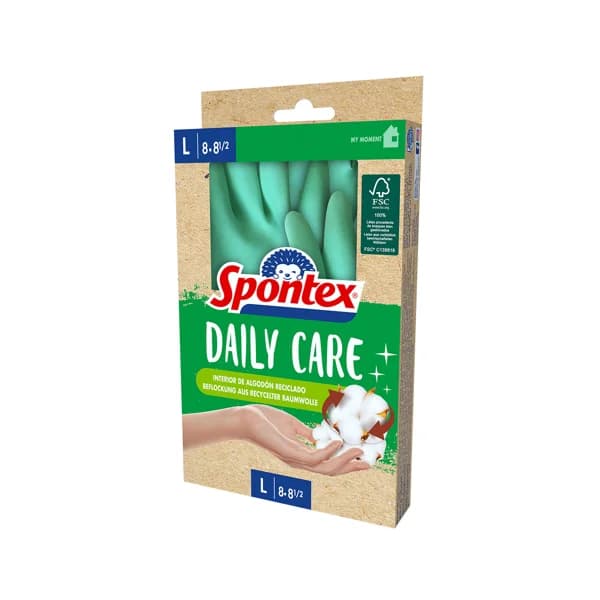 SPONTEX Guantes de látex (interior de algodón reciclado) talla 8-8 1/2 SPONTEX DAILY CARE - 1 ud - Imagen del producto en Findit