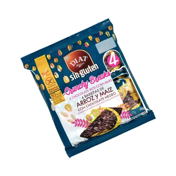 DIAT RADISSON Barritas de arroz y maíz con chocolate negro, sin gluten 4 x 17 g. - 0.07 kg - Imagen del producto en Findit