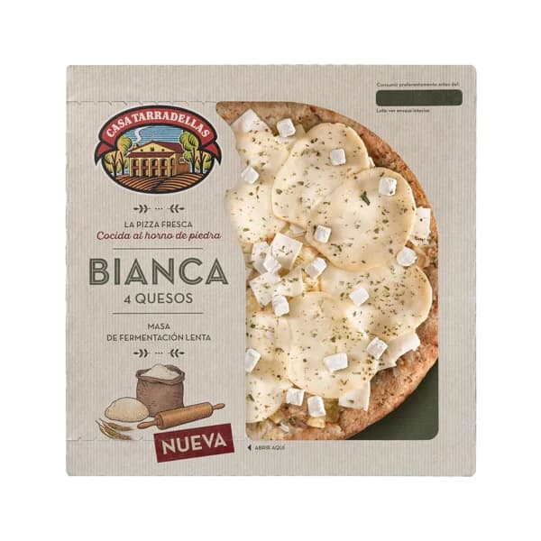 CASA TARRADELLAS Pizza fresca bianca 4 quesos cocida al horno de piedra CASA TARRADELLAS 400 g - 0.4 kg - Imagen del producto en Findit