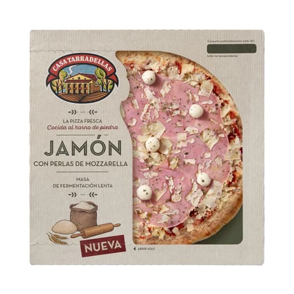CASA TARRADELLAS Pizza fresca de jamón con perlas de Mozzarella, cocida al horno de piedra CASA TARRADELLAS 400 g. - 0.4 kg - Imagen del producto en Findit