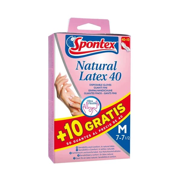 SPONTEX Guantes de látex y algodón fino talla M, 7-7 1/2 SPONTEX 40 + 10 uds. - 1 ud - Imagen del producto en Findit