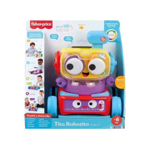 FISHER PRICE Tito Robotito, Robot Aprendizaje 4 en 1, juguete interactivo con luces y sonidos, regalo para bebés +6 meses (MATTEL HCK45) - 1 ud - Imagen del producto en Findit