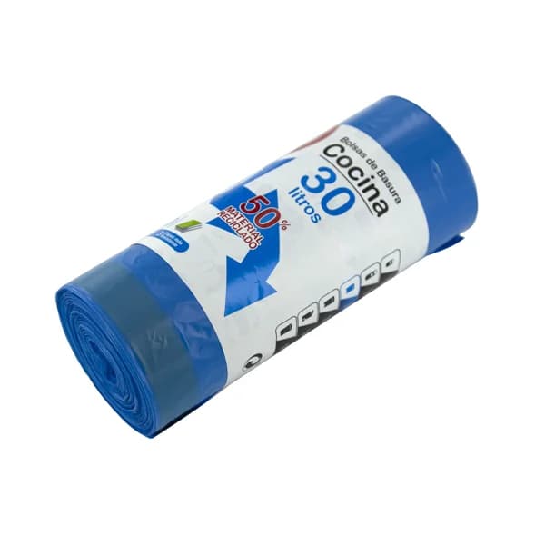 PRODUCTO ALCAMPO Bolsas de basura azul con autorcierre y antigoteo capacidad 30 litros 55 x 60 cm 40 uds. - 1 ud - Imagen del producto en Findit