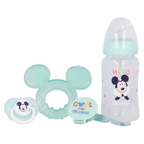 Set de 4 piezas (biberón de 240 ml, chupete anatómico, mordedor y sujetachupetes), MICKEY MOUSE. - 1 ud - Imagen del producto en Findit