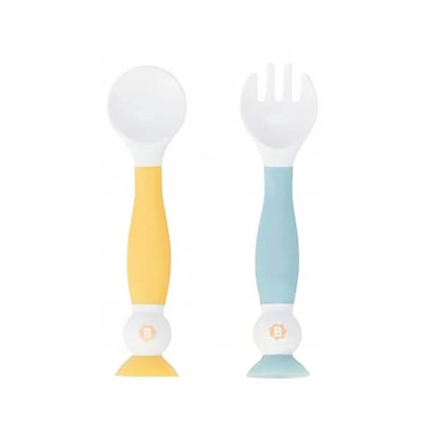 Set de cubiertos ergonómicos de aprendizaje (cuchara y tenedor) para niños, BADABULLE. - 1 ud - Imagen del producto en Findit