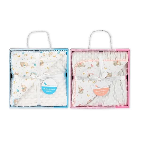 Manta infantil sedalina 80x110 cm, color azul, estampada con elefante y burbujas, INTERBABY. - 1 ud - Imagen del producto en Findit