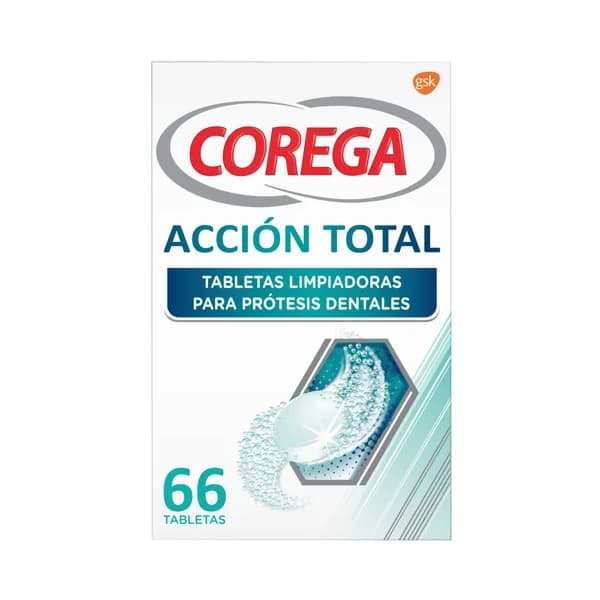 COREGA Limpiador y blanqueador para prótesis totales y parciales COREGA Acción total 66 uds. - 1 ud - Imagen del producto en Findit