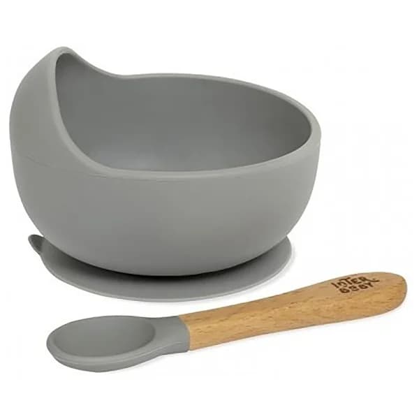 Cuenco + cuchara silicona INTERBABY, color gris. - 1 ud - Imagen del producto en Findit