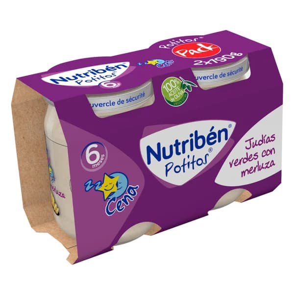 NUTRIBÉN Potitos® de judías verdes con merluza, a partir de 6 meses NUTRIBÉN Cena 2 x 190 g. - 0.38 kg - Imagen del producto en Findit