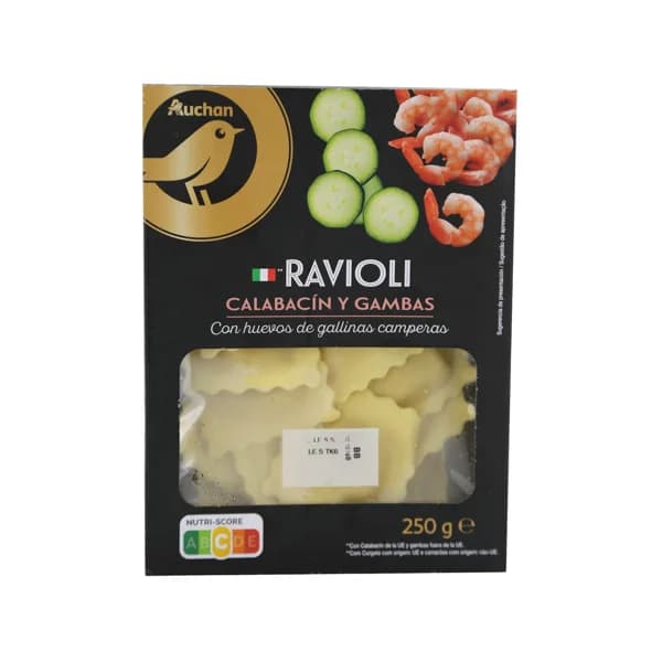 ALCAMPO GOURMET Raviolis de pasta fresca al huevo rellenos de calabacín y gambas ALCAMPO GOURMET 250 g. - 0.25 kg - Imagen del producto en Findit