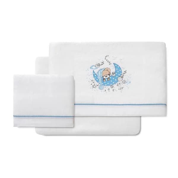 Tríptico de cuna en color blanco y detalles en azul, diseño de oso. - 1 ud - Imagen del producto en Findit