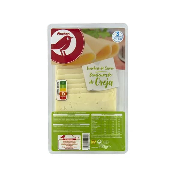 AUCHAN Queso en lonchas semicurado de oveja 200 g. Producto Alcampo - 0.2 kg - Imagen del producto en Findit