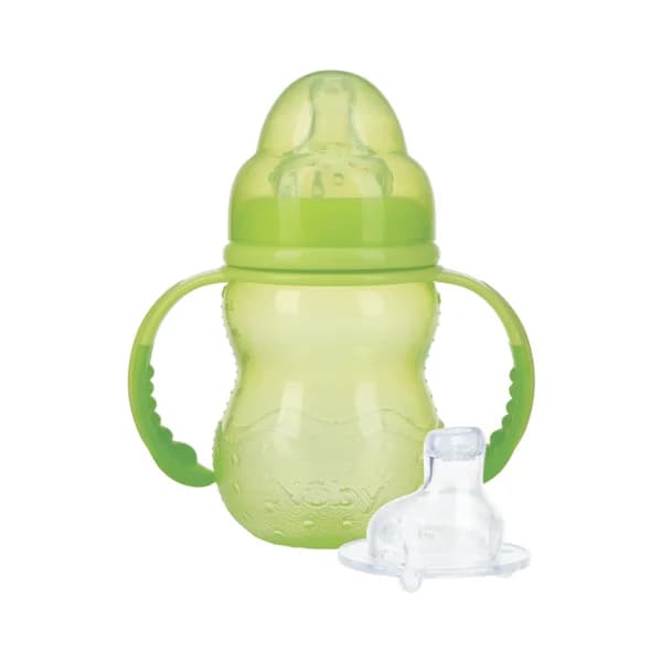 NEW VALMAR Biberón de entrenamiento con tetina y boquilla, 240ml., para bebés de 6 a 18 meses, color verde. - 1 ud - Imagen del producto en Findit