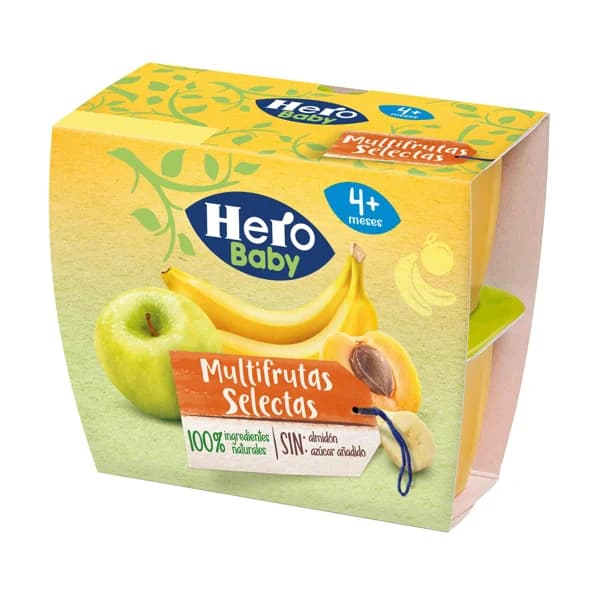 HERO Baby Tarrito de frutas seleccionadas (manzana, plátano, albaricoque y naranja), a partir de 4 meses 4 x 100 g. - 0.4 kg - Imagen del producto en Findit