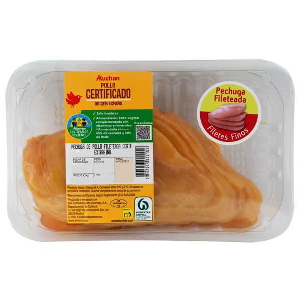 ALCAMPO CULTIVAMOS LO BUENO Pechuga de pollo certificado cortada en filetes finos  Bandeja - 1 ud - Imagen del producto en Findit