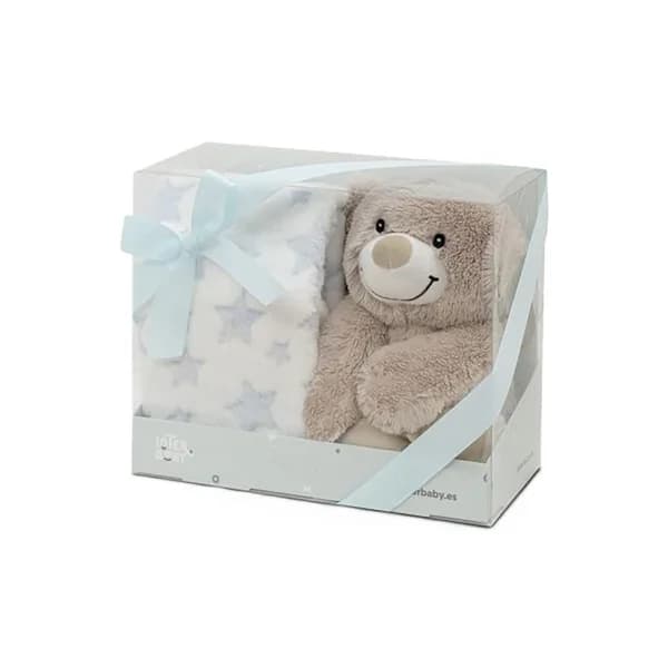 Manta de estrellas para bebé con osito de peluche, 80x110cm, INTERBABY. - 1 ud - Imagen del producto en Findit
