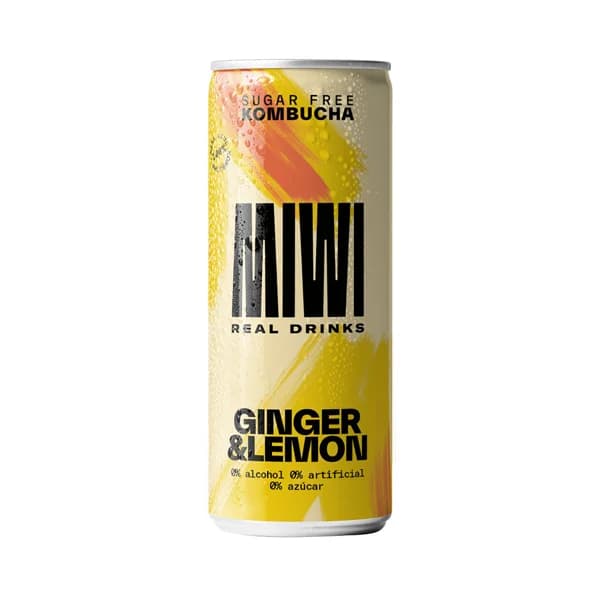 MIWI Kombucha 0% azúcar con sabor a jengibre y limón lata 250 ml. - 0.25 l - Imagen del producto en Findit