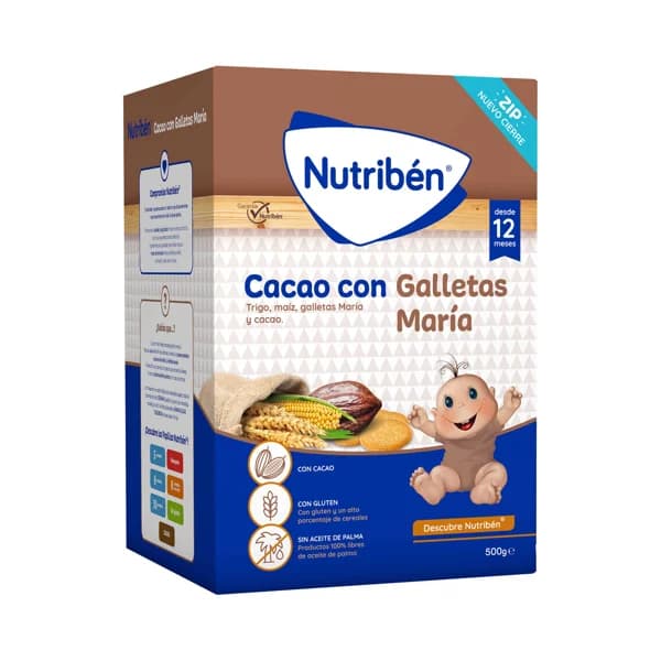 NUTRIBÉN Papilla en polvo de cereales (trigo y maiz) cacao y galleta María, a partir de 12 meses NUTRIBÉN 500 g. - 0.6 kg - Imagen del producto en Findit