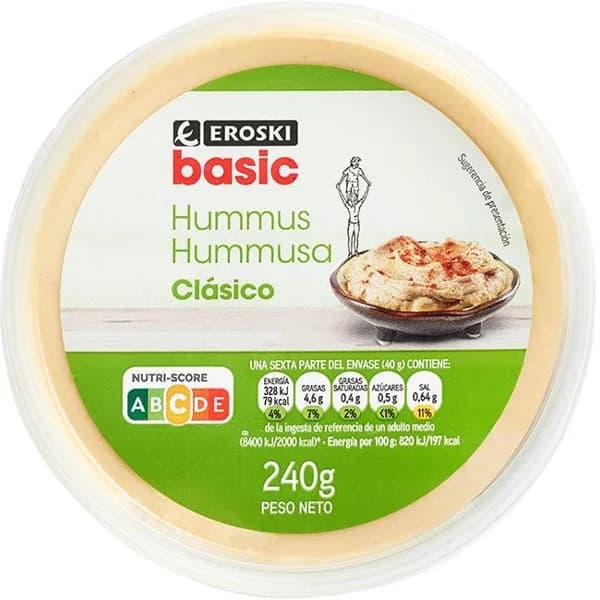 Hummus EROSKI BASIC, tarrina 240 g - 0.24 kg - Imagen del producto en Findit