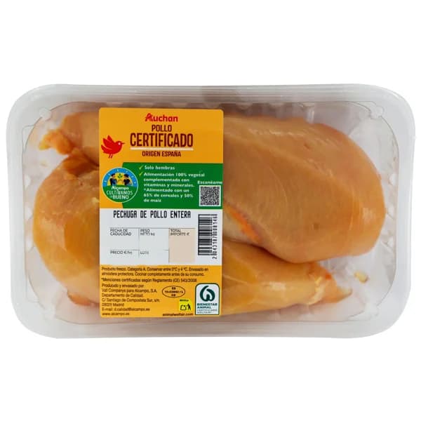ALCAMPO CULTIVAMOS LO BUENO Pechugas de pollo certificado entera  bandeja - 1 ud - Imagen del producto en Findit