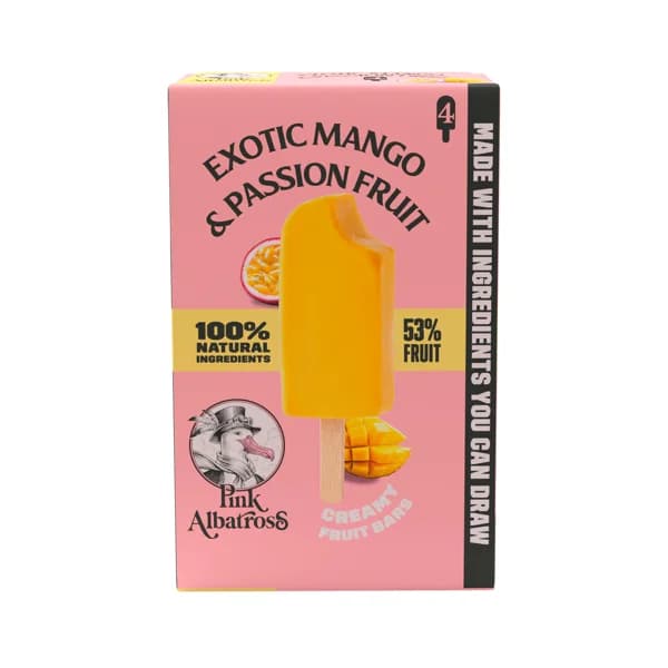 PINK ALBATROSS Polos de sorbete cremoso de mango y maracuya 100% vegetal 4 x 65 ml. - 0.26 l - Imagen del producto en Findit