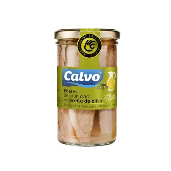 CALVO Atún claro en aceite de oliva en filetes frasco de 163 g. - 0.16 kg - Imagen del producto en Findit