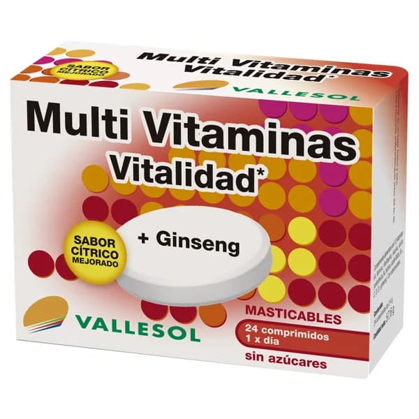 VALLESOL Multivitaminas + Ginseng en comprimidos masticables con sabor a cítricos VALLESOL 24 Comprimidos. - 1 ud - Imagen del producto en Findit