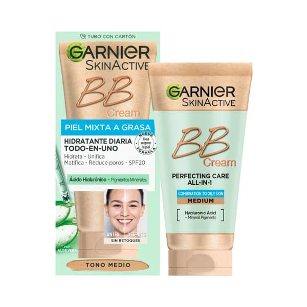 GARNIER Crema correctora y anti-imperfecciones para pieles mixtas a grasas, tono medio y SPF 20 GARNIER Skin active BB Cream 40 ml. - 1 ud - Imagen del producto en Findit