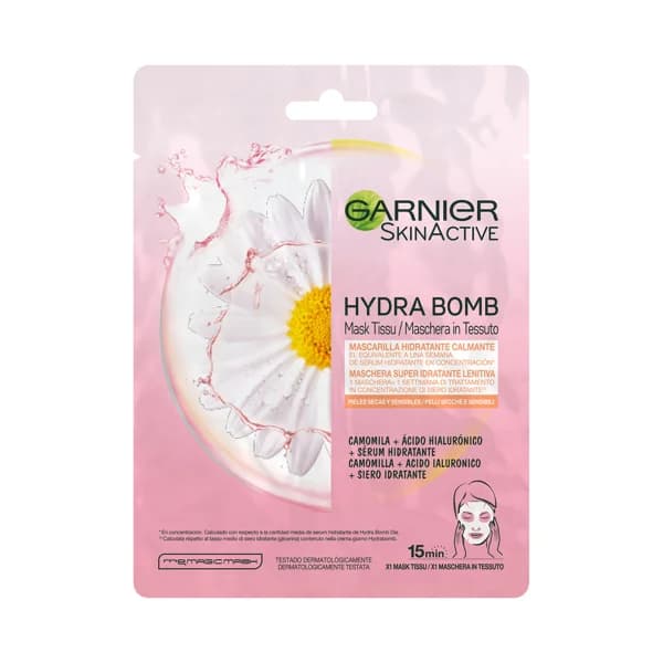 GARNIER Mascarilla de tela Hydra Bomb, hidratante y calmante con ácido Hyalurónico y manzanilla GARNIER Skin Active. - 1 ud - Imagen del producto en Findit