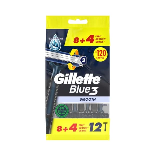 GILLETTE Blue 3 smooth Cuchilla (maquinilla) de afeitar desechable con cabezal pivotante de triple hoja 8 uds. - 1 ud - Imagen del producto en Findit