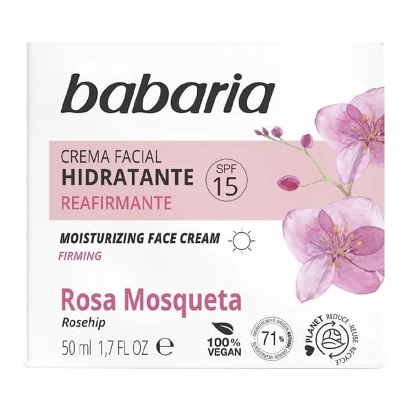 BABARIA Crema facial hidratante y reafirmante con rosa mosqueta y FPS 15 50 ml. - 0.12 l - Imagen del producto en Findit