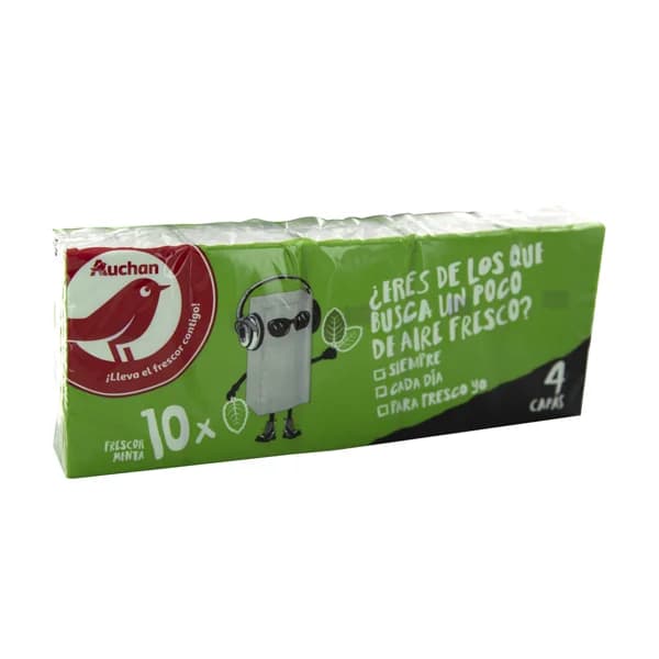 PRODUCTO ALCAMPO Pañuelos de celulosa frescor menta PRODUCTO ALCAMPO 10 paquetes de 10 uds. - 1 ud - Imagen del producto en Findit
