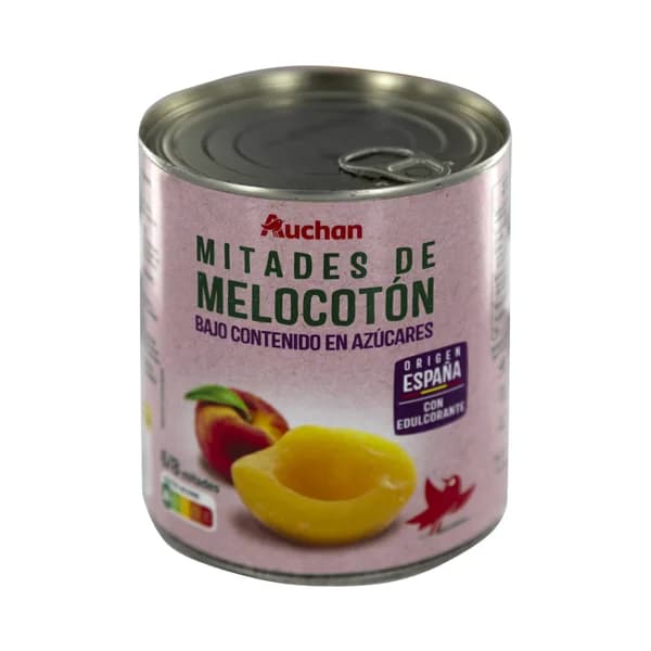 PRODUCTO ALCAMPO Melocotón de origen español cortados en mitades y con bajo contenido en azúcares lata de 480 g. - 0.48 kg - Imagen del producto en Findit