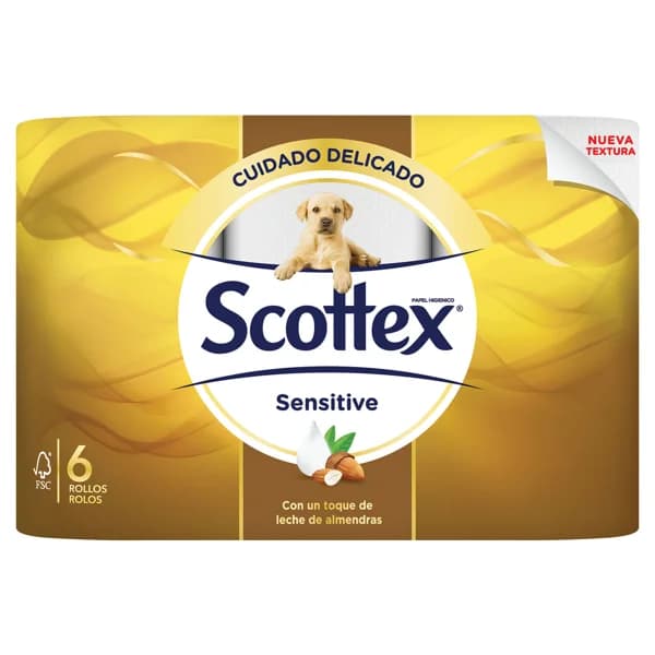 SCOTTEX SENSITIVE  Papel higiénico de triple capa 6 rollos - 1 ud - Imagen del producto en Findit