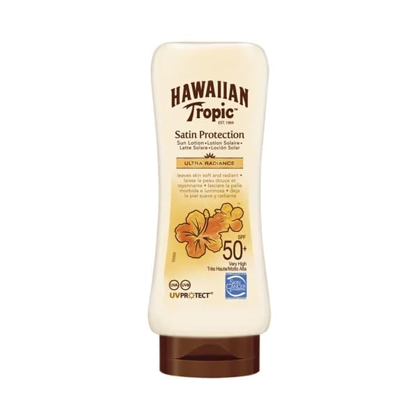 HAWAIIAN TROPIC Protector solar resistente al agua con acabado satinado y FPS 50+ (muy alta) HAWAIIAN TROPIC 200 ml. - 0.18 l - Imagen del producto en Findit