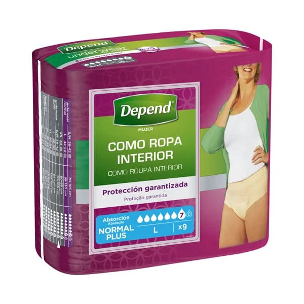 DEPEND Pañal de incontinencia para mujer, talla L con absorción plus DEPEND WOMEN 9 uds - 1 ud - Imagen del producto en Findit
