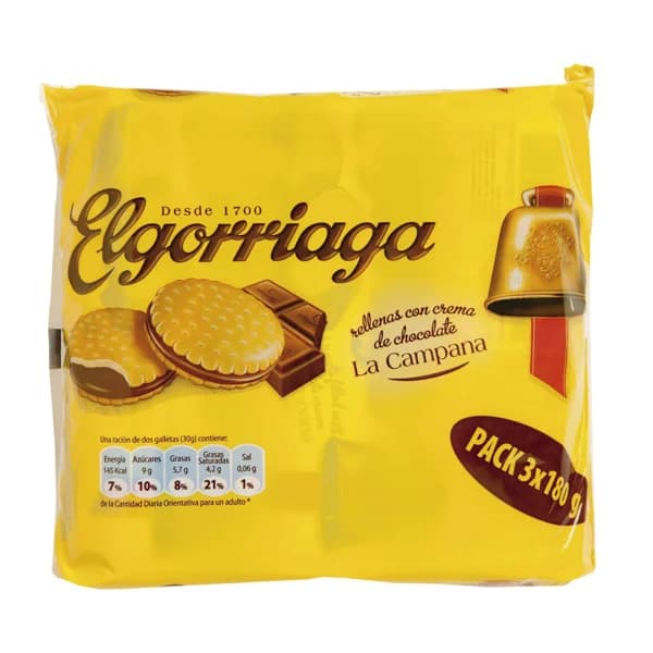 ELGORRIAGA Galletas rellenas de chocolate 180 g. - 0.54 kg - Imagen del producto en Findit