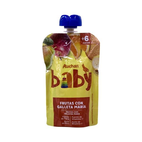 ALCAMPO BABY Bolsita de frutas con galletas maría a partir de 6 meses 120 g. - 0.12 kg - Imagen del producto en Findit